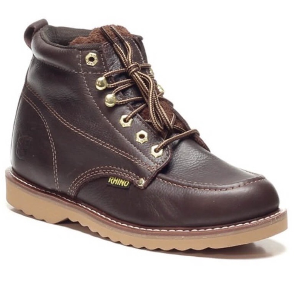 Rhino 62M28 Mens 6" Brown Leather Moc Toe Soft Toe Wedge Sole Work Boots Sz 8